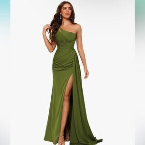 Elegant dusty sage One-Shoulder Dress